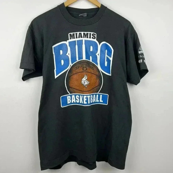90s Vintage Miami Burg Basketball 1996 T-Shirt - Classic Sportswear - Picture 1 of 6